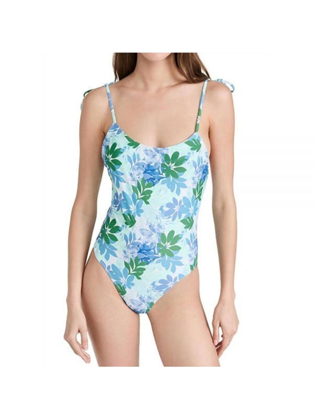 Xirena Orion Blue Sail Tropical Floral One Piece Shoulder Tie Swimsuit Medium